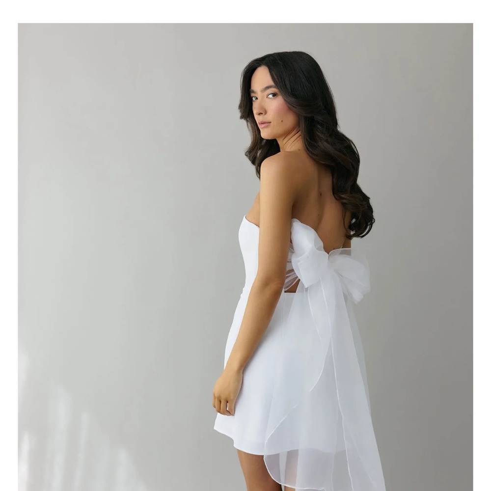 Park & Fifth Mackenzie White Strapless Sundress with bow back -worn once, S